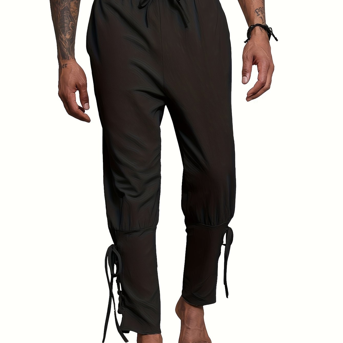 Steampunk Men's Drawstring Renaissance Pirate Viking Pants Beach Pant Retro Lace Up Trousers