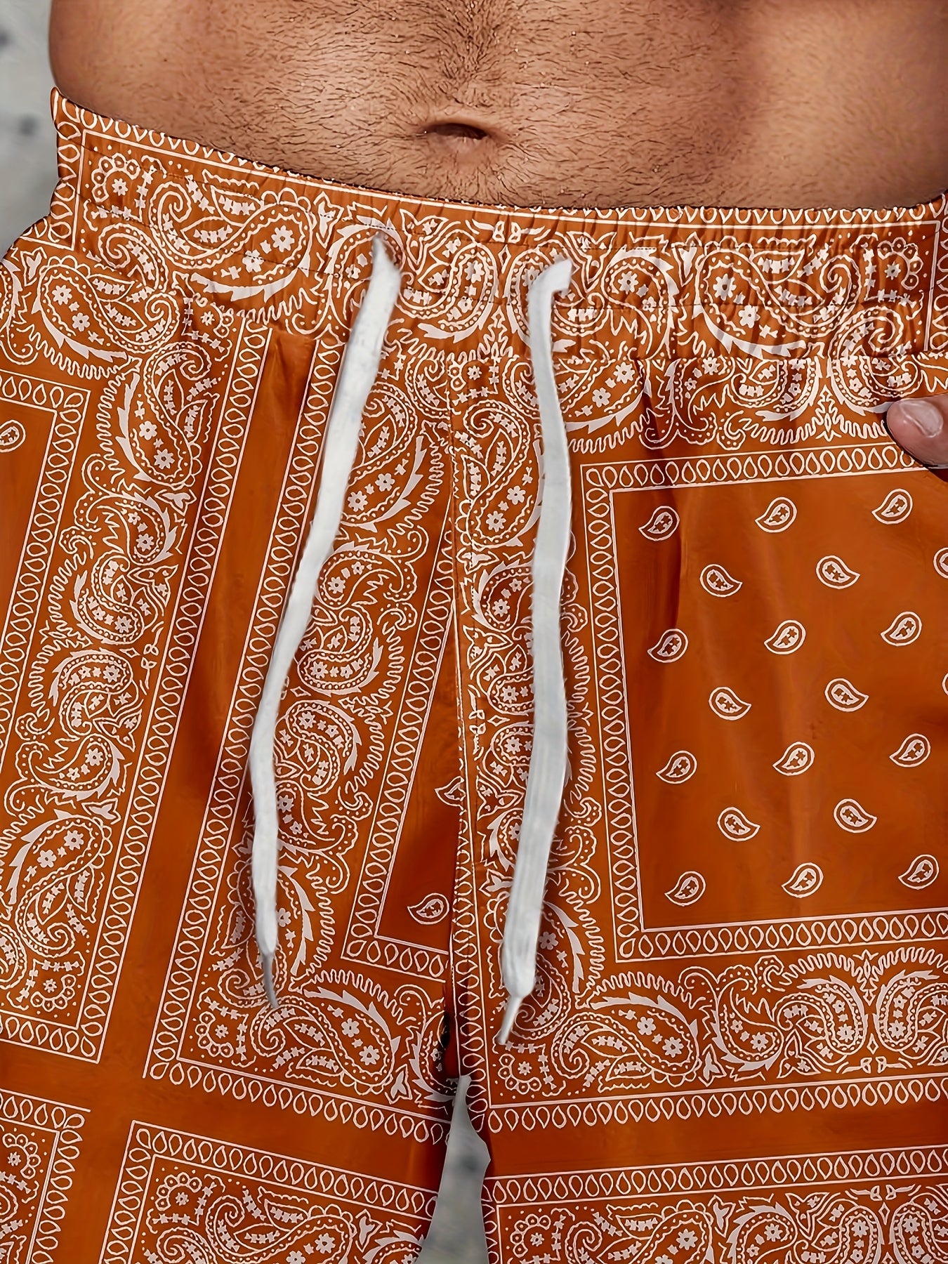 Trendy Orange Decorative Pattern Cargo Pants, Men's Multi Flap Pocket Trousers, Loose Casual Outdoor Pants, Men's Work Pants Outdoors Streetwear Hip Hop Style
