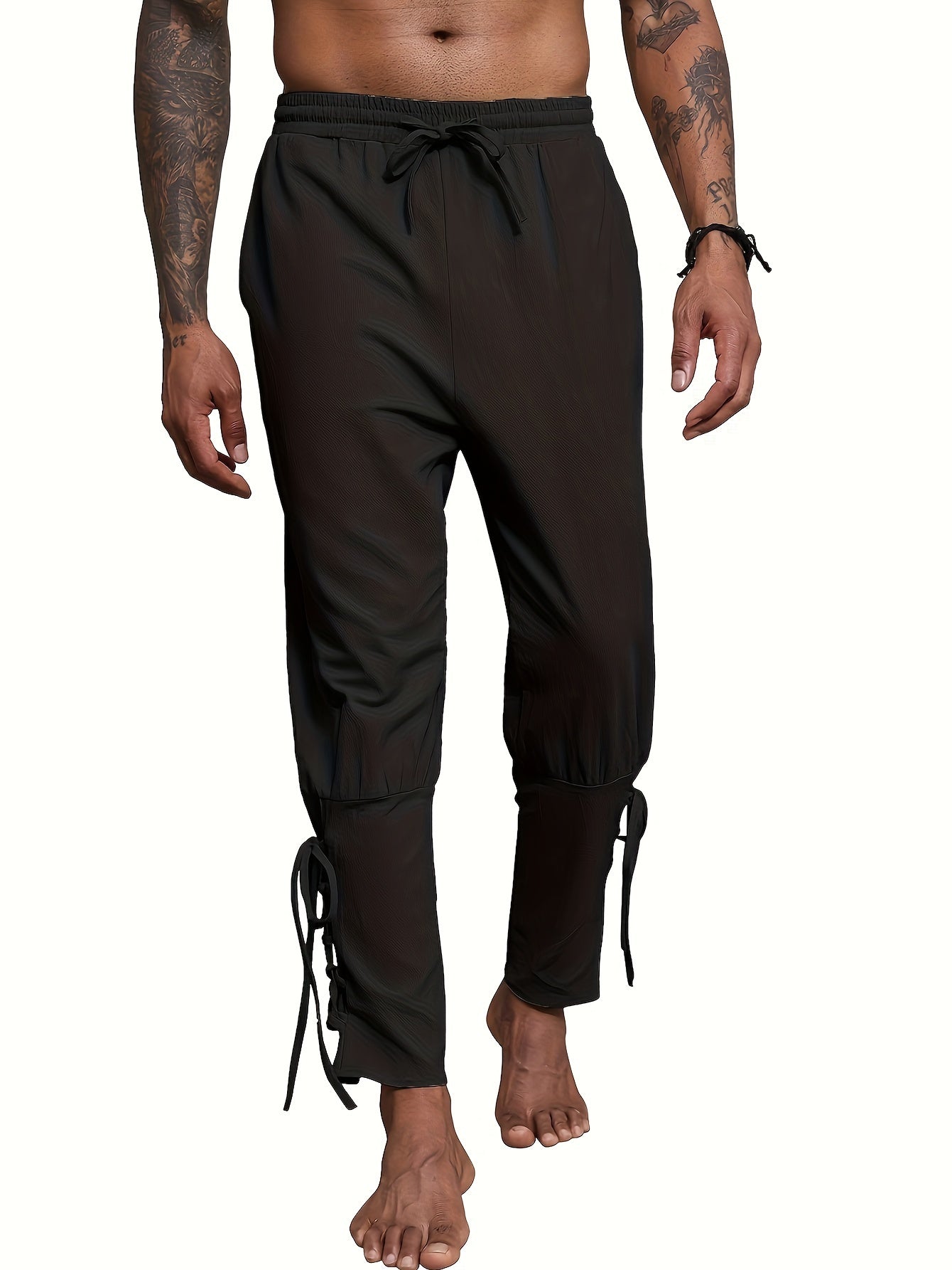 Steampunk Men's Drawstring Renaissance Pirate Viking Pants Beach Pant Retro Lace Up Trousers