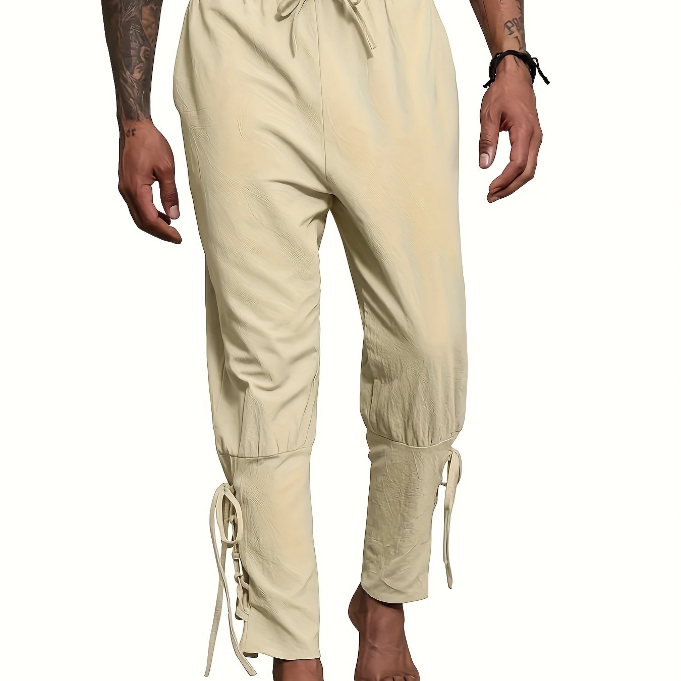 Steampunk Men's Drawstring Renaissance Pirate Viking Pants Beach Pant Retro Lace Up Trousers