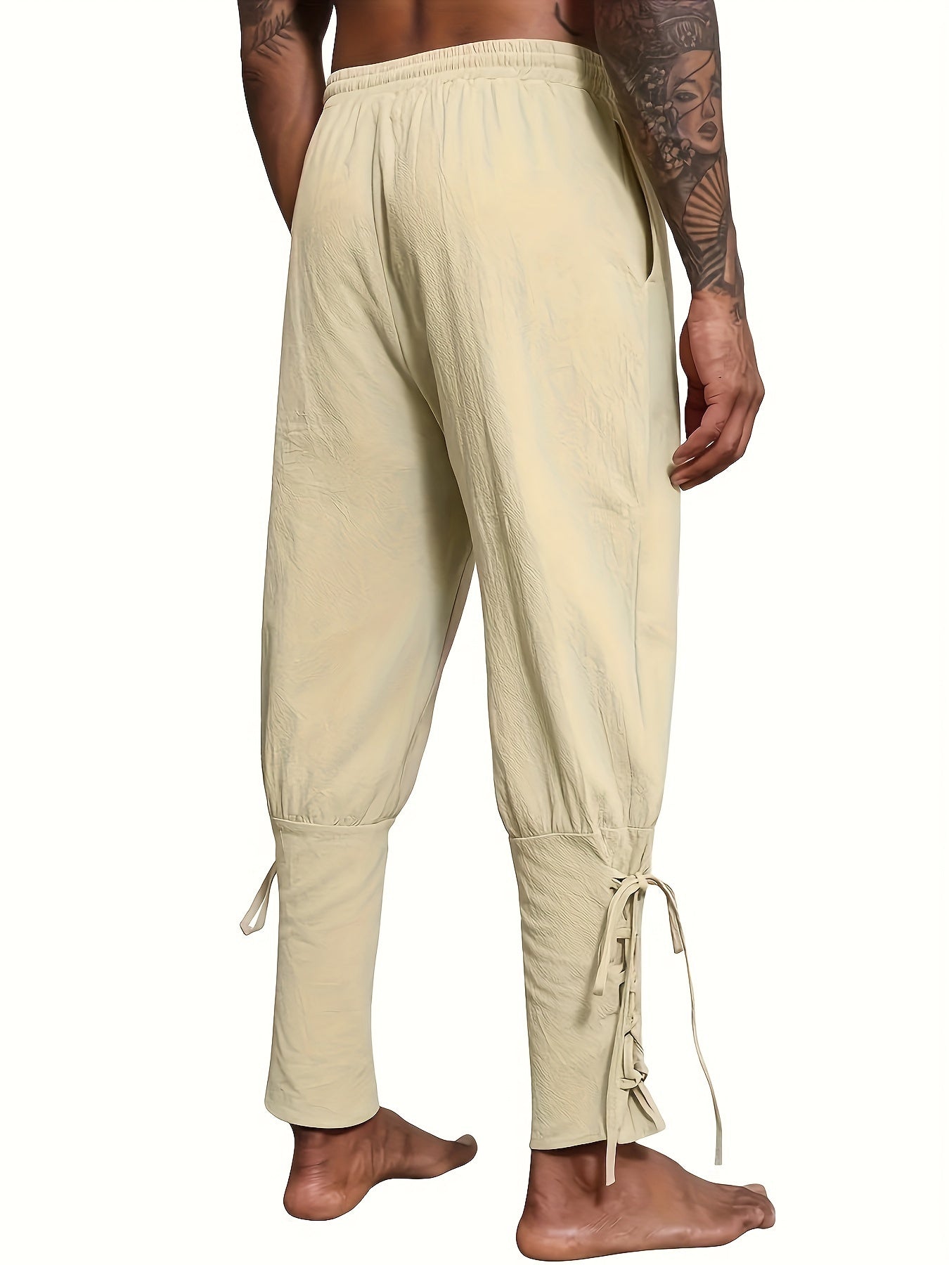 Steampunk Men's Drawstring Renaissance Pirate Viking Pants Beach Pant Retro Lace Up Trousers