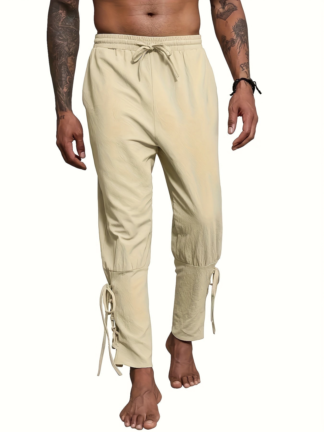 Steampunk Men's Drawstring Renaissance Pirate Viking Pants Beach Pant Retro Lace Up Trousers